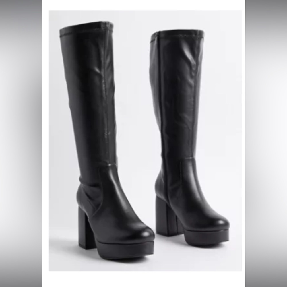 Torrid Platform Heel Knee Bootie - black, wide width
